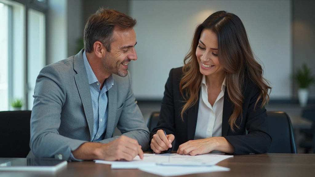 Профессиональная встреча двух коллег обсуждающих проект у конференц-стола