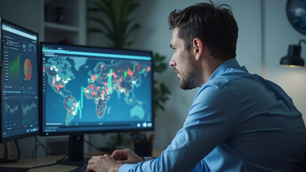 Аналитик изучает рыночные данные на экране компьютера