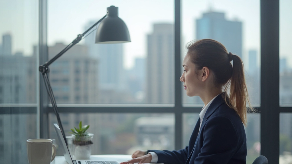 Профессиональное рабочее пространство с видом на город через окно офиса